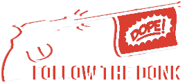 Follow the donk sticker: a toy pistol firing a flag that says DOPE
